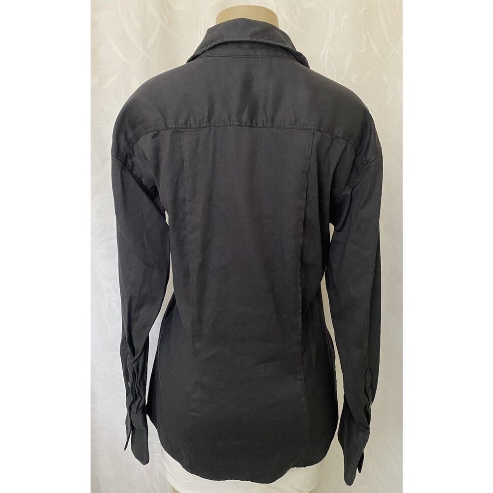 FRAME Arie Linen Blend Button Down Shirt Black Noir Long Sleeve Cutaway L - Picture 4 of 10